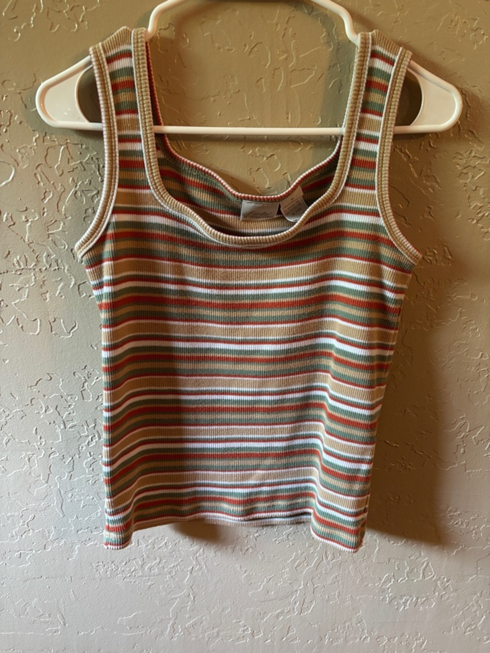 Striped Ribbed Tank Top - Multi Green and Cream